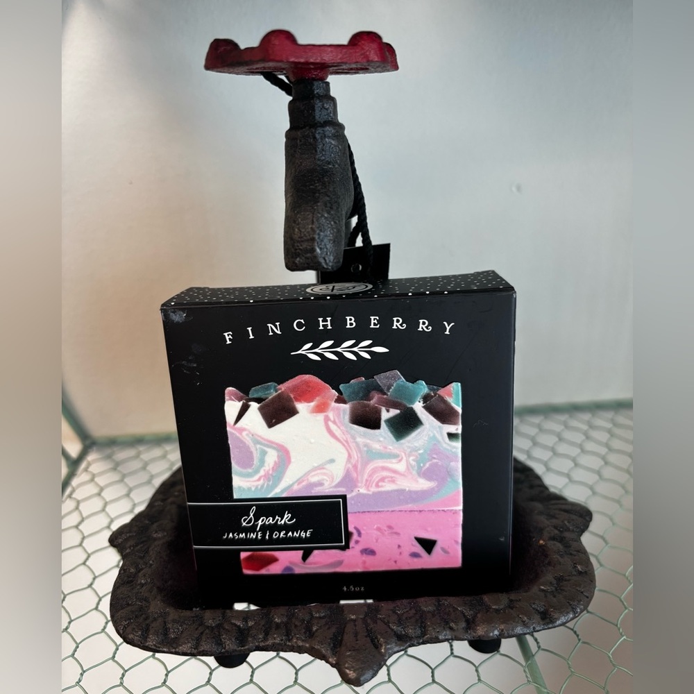 Black Cast Iron Faucet Soap Dish with Boxed Soap
